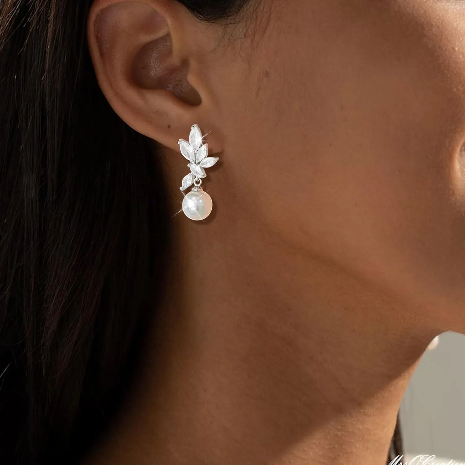 Wedding Earrings for Brides Pearl Bridal Earrings with Cubic Zirconia Crystal Pearl Drop Earrings for Brides Bridesmaids Prom Party Jewelry Gifts