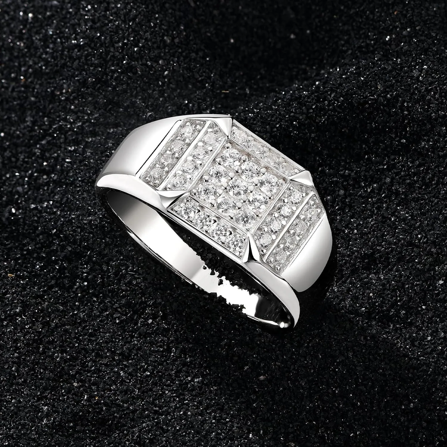 Wedding Ring Band Men 925 Sterling Silver With 33 Round Cut Cubic Zirconia Promise Ring For Him Size 7-14