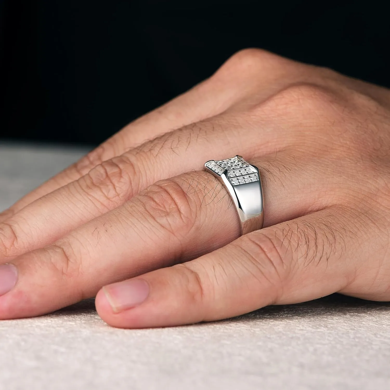 Wedding Ring Band Men 925 Sterling Silver With 33 Round Cut Cubic Zirconia Promise Ring For Him Size 7-14