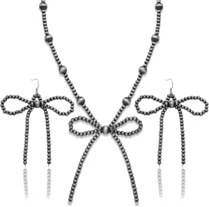 Western Jewelry Navajo Pearl Necklace and Bow Dangling Earrings Set for Women Handmade Beaded Vintage Bohemian Choker Turquoise Navajo Pearls Jewelry for Cowgirl Country Concert Gifts