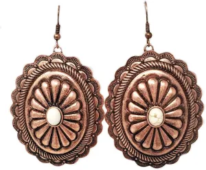 Western Turquoise Large Concho Dangling Fish Hook Earrings Boho