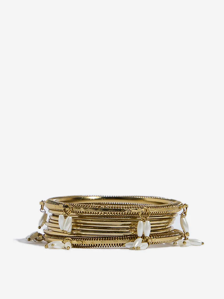 Westside Accessories Gold Rice Pearl Bangles Set - Pack of 9