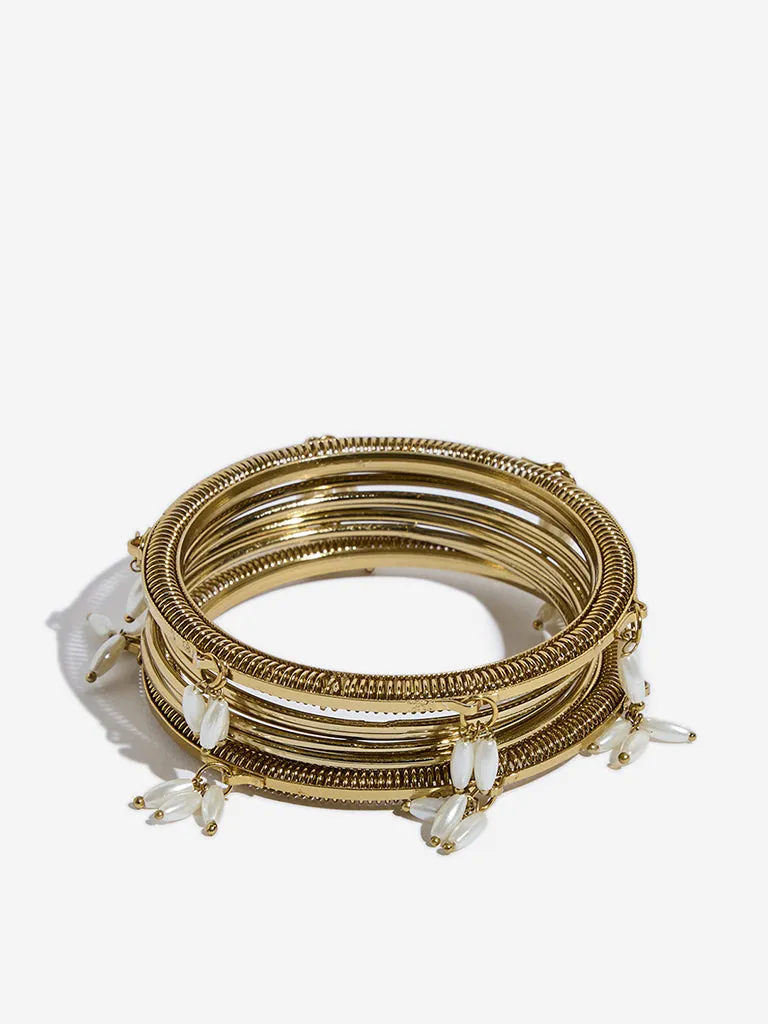 Westside Accessories Gold Rice Pearl Bangles Set - Pack of 9