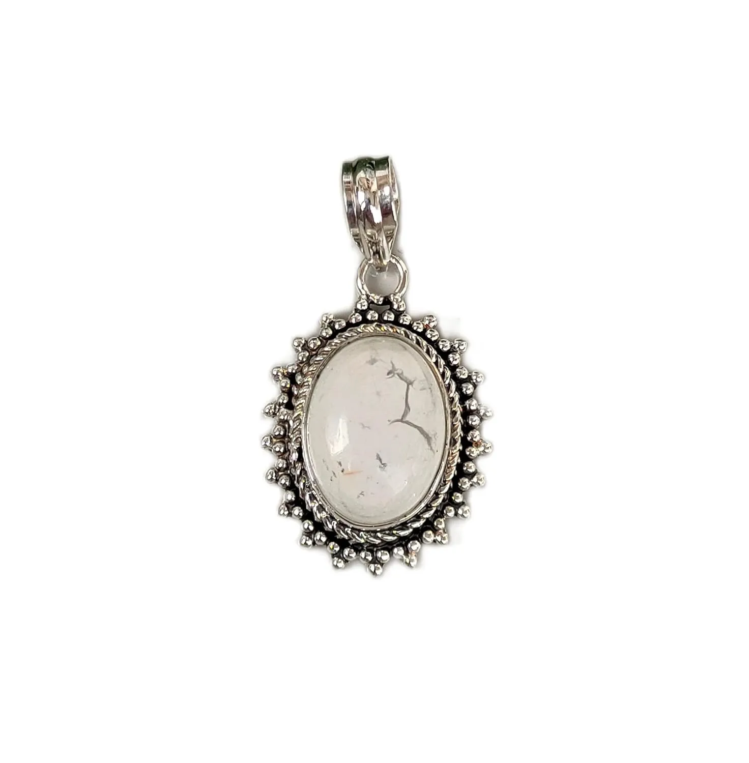 White Howlite Pendant Oval Stone PEndant White Turquoise Pendant Bohemian Pendant Oval Pendant White Gemstone Pendant Birthday Gifts White Buffalo Turquoise Pendant Vintage Pendant Mermaid Gifts