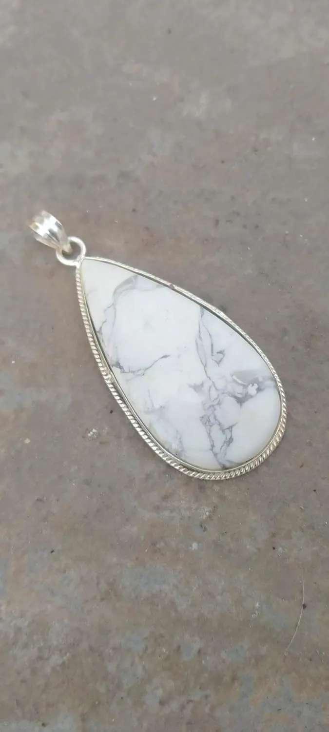 White Howlite Pendant Pear Stone Pendant White Turquoise Pendant Bohemian Pendant Oval Pendant White Gemstone Pendant Birthday Gifts White Buffalo Turquoise Pendant Vintage Pendant Mermaid Gifts