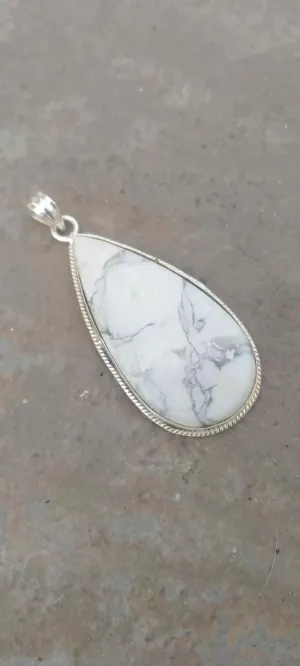White Howlite Pendant Pear Stone Pendant White Turquoise Pendant Bohemian Pendant Oval Pendant White Gemstone Pendant Birthday Gifts White Buffalo Turquoise Pendant Vintage Pendant Mermaid Gifts