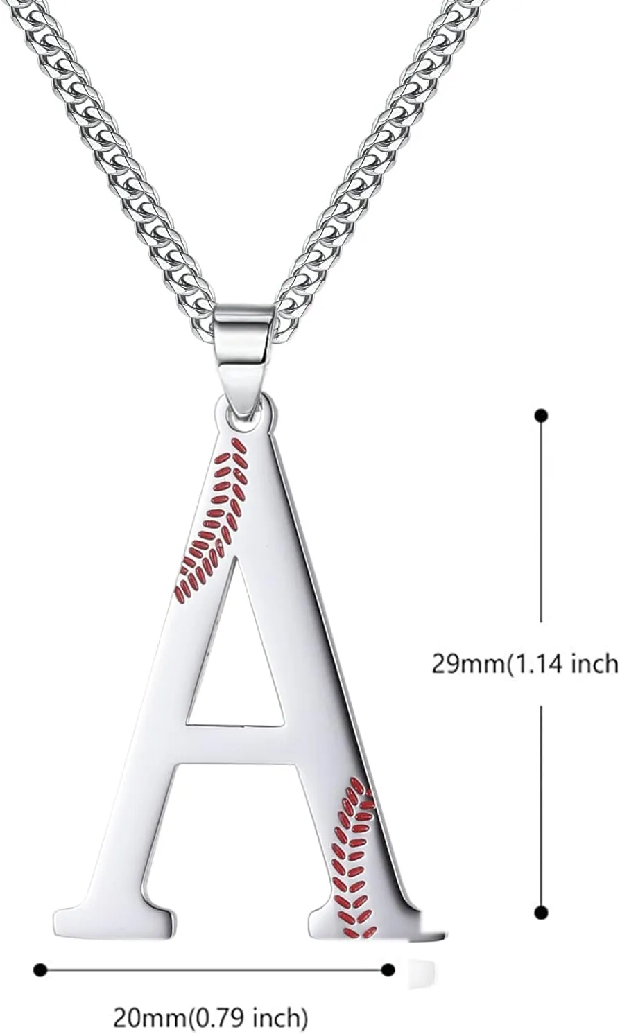 WIGERLON Baseball Gifts- Baseball Initial Necklaces A-Z for Women and Men,Titanium Stainless Steel Letter Pendant Necklace