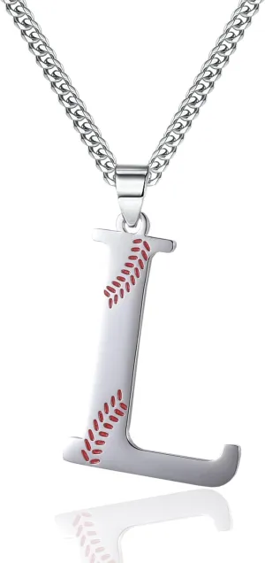 WIGERLON Baseball Gifts- Baseball Initial Necklaces A-Z for Women and Men,Titanium Stainless Steel Letter Pendant Necklace