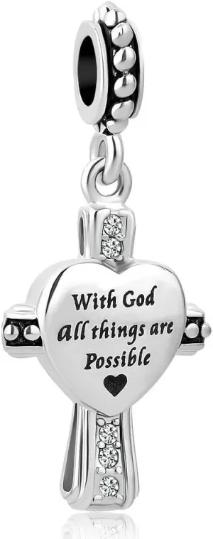 with God All Things are Possible Cross Charm Religious Beads for Bracelets
