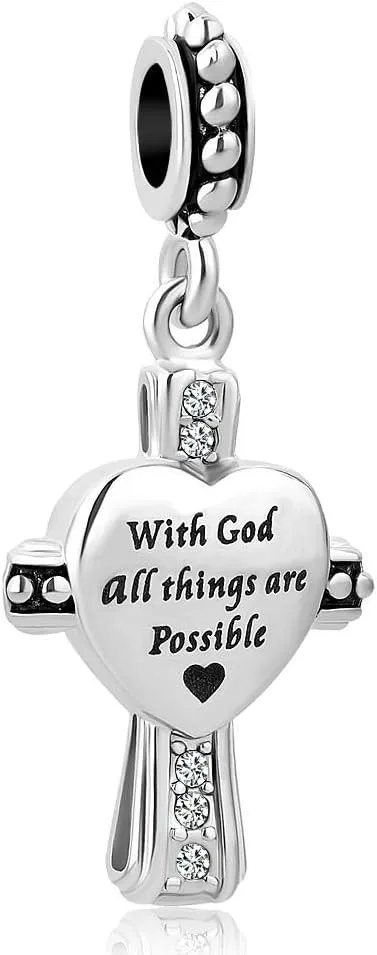 with God All Things are Possible Cross Charm Religious Beads for Bracelets