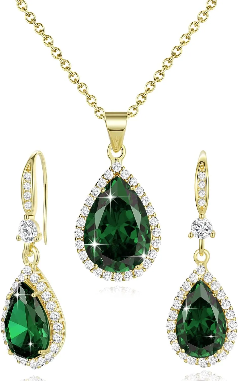 Women Jewelry Set Silver/Gold Plated Teardrop Pendant Necklace Dangle Drop Earrings Dangling Sets Birthstone Crystals Rhinestone,Birthday Anniversary Wedding Mothers Day Gifts for Women