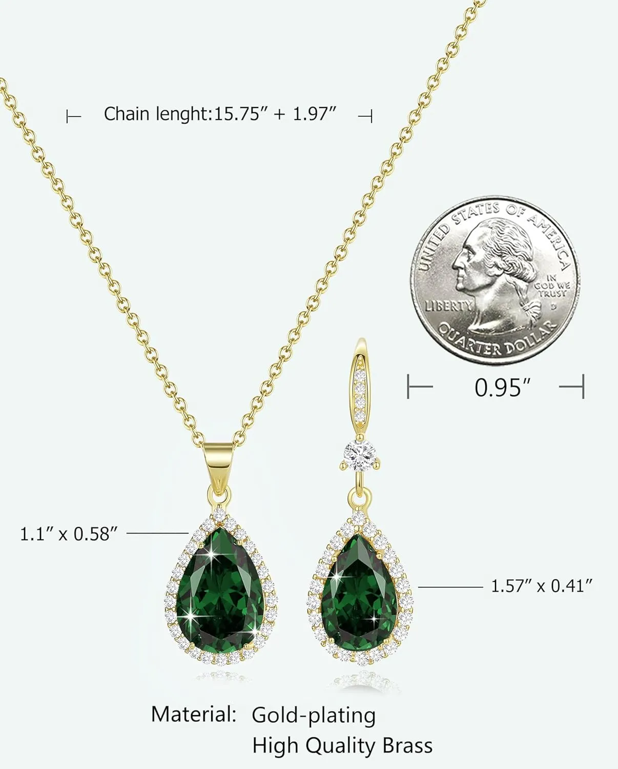 Women Jewelry Set Silver/Gold Plated Teardrop Pendant Necklace Dangle Drop Earrings Dangling Sets Birthstone Crystals Rhinestone,Birthday Anniversary Wedding Mothers Day Gifts for Women