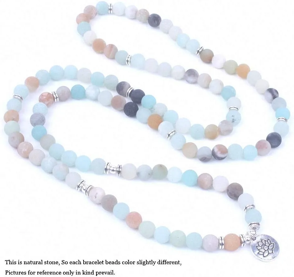 Womens Fashion Women's Bracelet Matte Frosted Amazonite Beads with Lotus Om Buddha Charm Yoga Bracelet 108 Mala Necklace