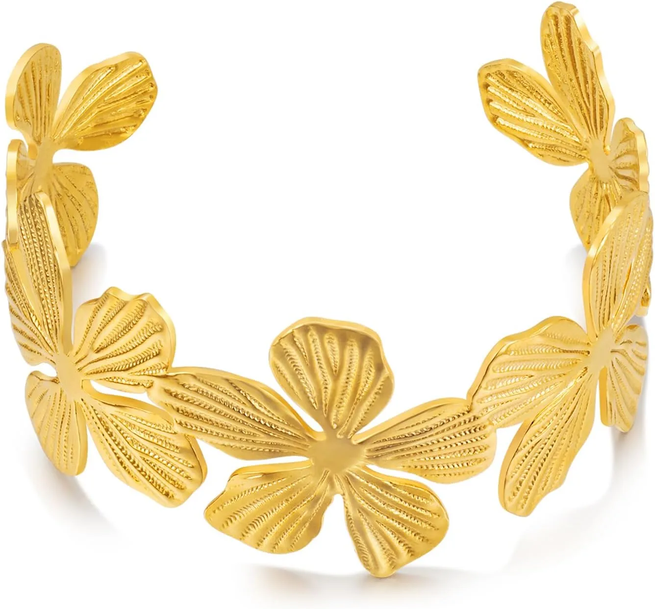 WOWORAMA Chunky Gold Cuff Bracelets for Women Vintage Gold Flower Butterfly Bracelet Trendy Boho Wide Open Cuff Bangles Matte Statement Bracelet