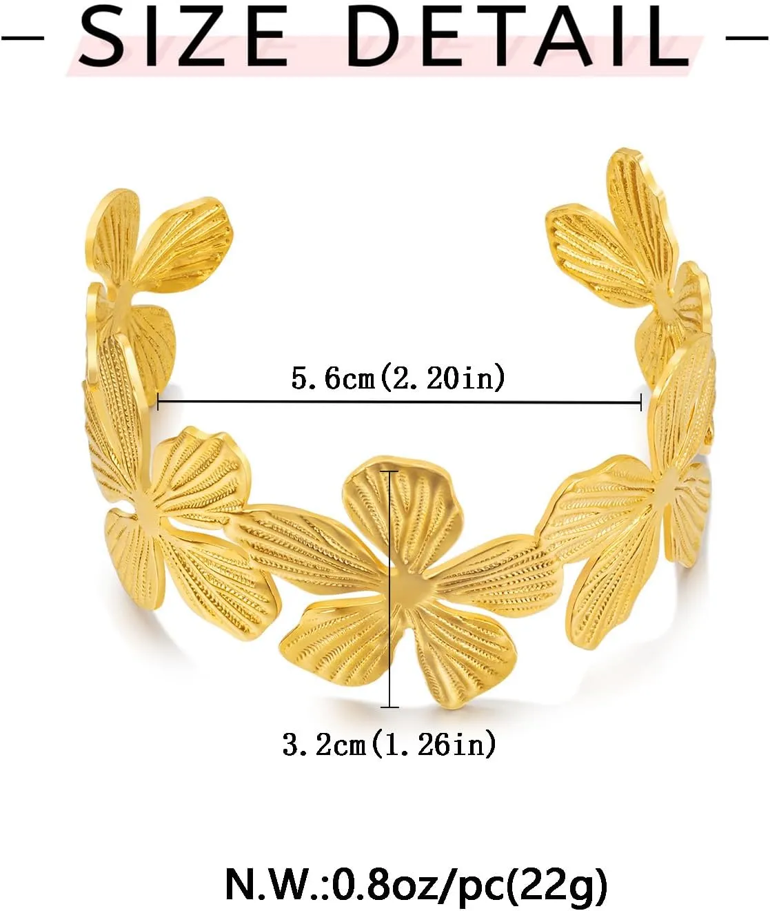 WOWORAMA Chunky Gold Cuff Bracelets for Women Vintage Gold Flower Butterfly Bracelet Trendy Boho Wide Open Cuff Bangles Matte Statement Bracelet