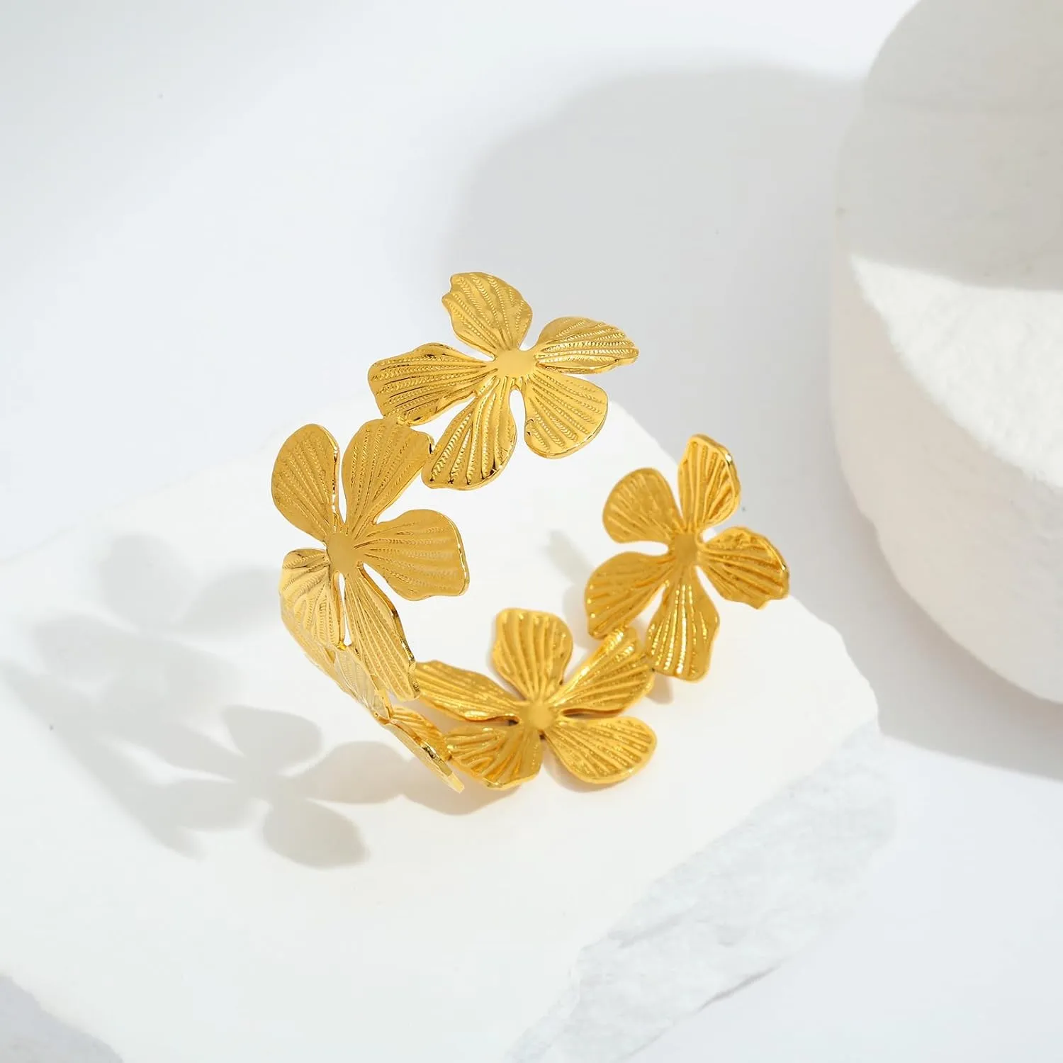 WOWORAMA Chunky Gold Cuff Bracelets for Women Vintage Gold Flower Butterfly Bracelet Trendy Boho Wide Open Cuff Bangles Matte Statement Bracelet