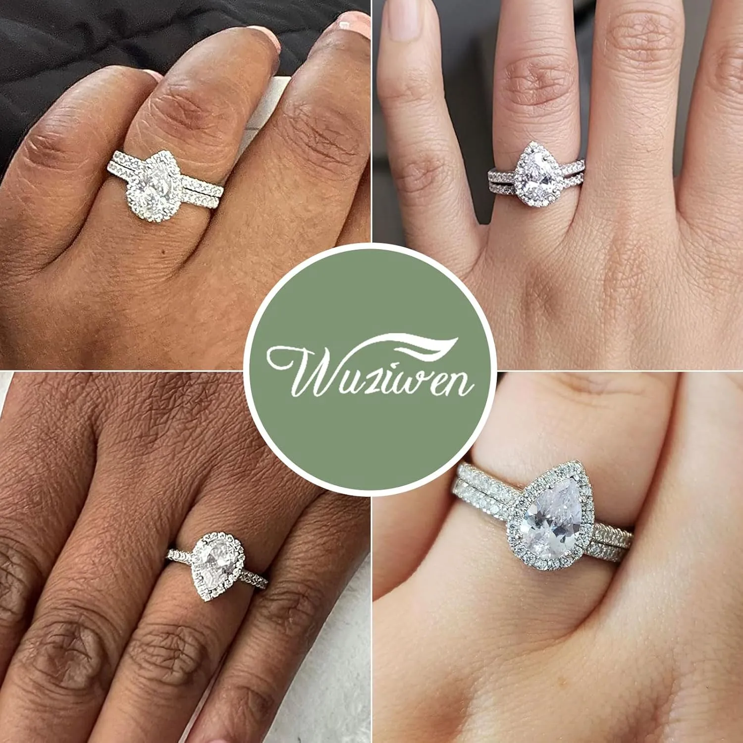 Wuziwen 3Ct Pear Cut Wedding Band Bridal Ring Set for Women Engagement Gold Ring 925 Sterling Silver AAAAA CZ