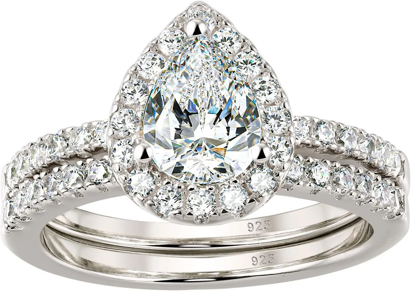 Wuziwen 3Ct Pear Cut Wedding Band Bridal Ring Set for Women Engagement Gold Ring 925 Sterling Silver AAAAA CZ