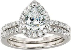 Wuziwen 3Ct Pear Cut Wedding Band Bridal Ring Set for Women Engagement Gold Ring 925 Sterling Silver AAAAA CZ