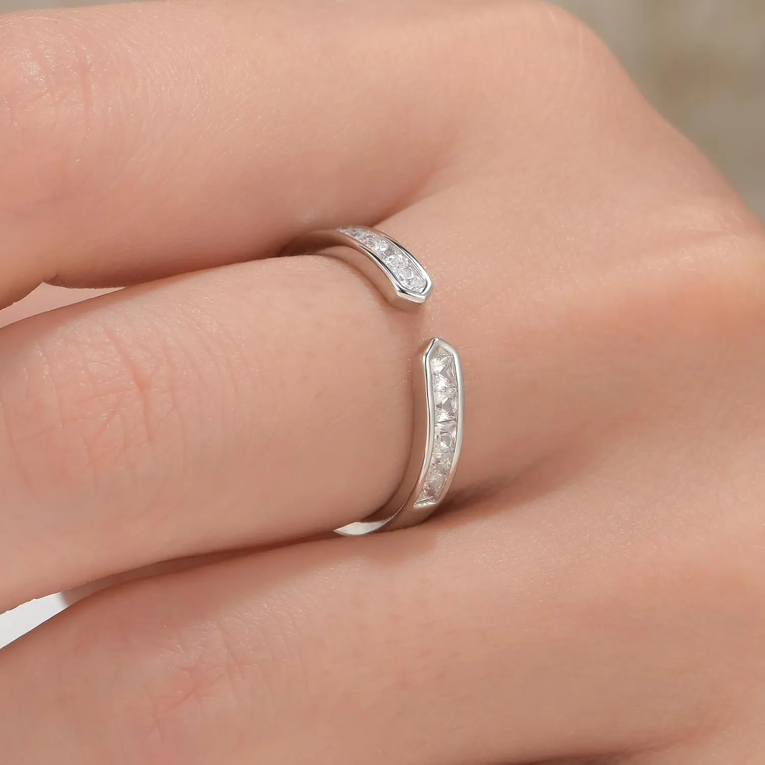 Wuziwen 925 Sterling Silver Open Wedding Bands for Women Anniversary Eternity Stackable Rings Cubic Zirconia