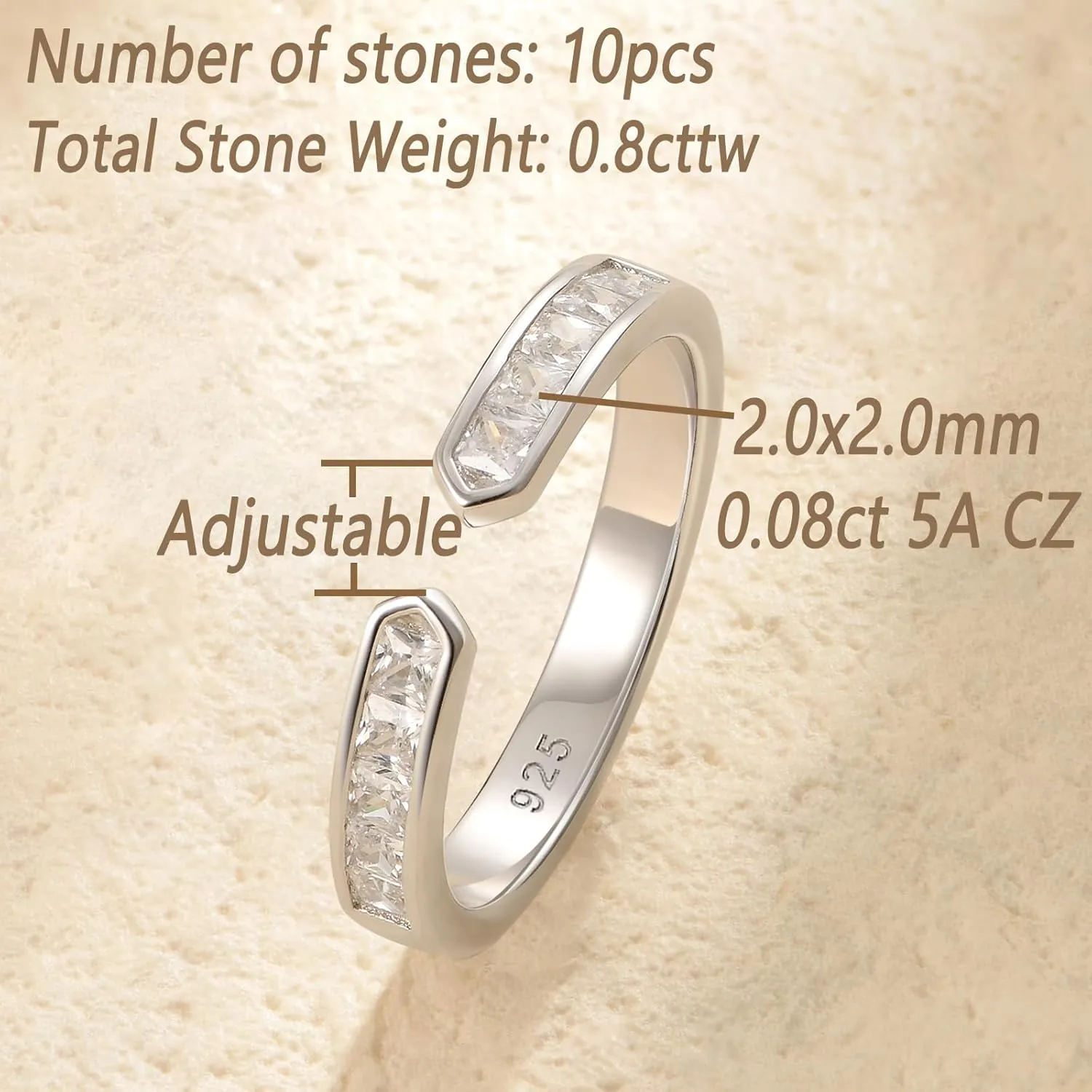 Wuziwen 925 Sterling Silver Open Wedding Bands for Women Anniversary Eternity Stackable Rings Cubic Zirconia