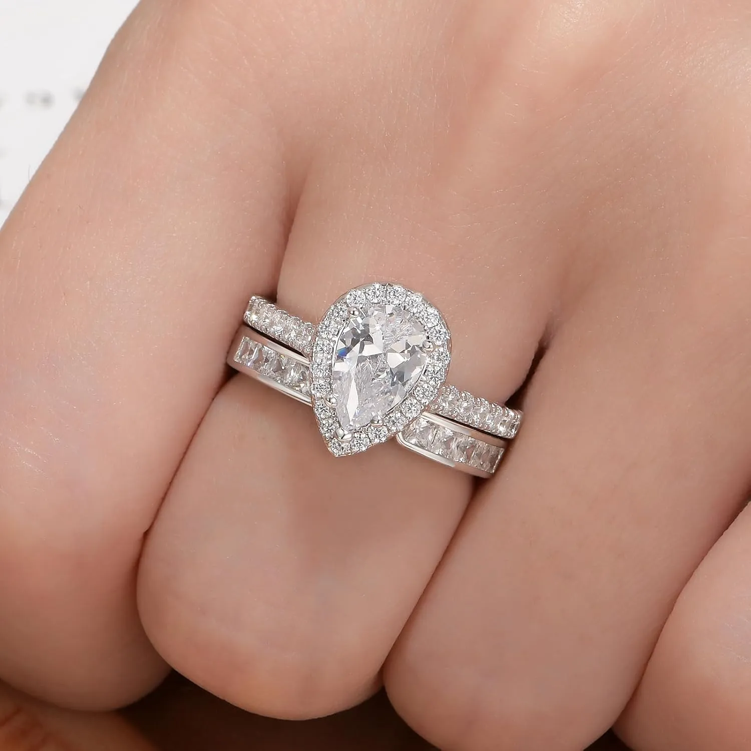 Wuziwen 925 Sterling Silver Open Wedding Bands for Women Anniversary Eternity Stackable Rings Cubic Zirconia