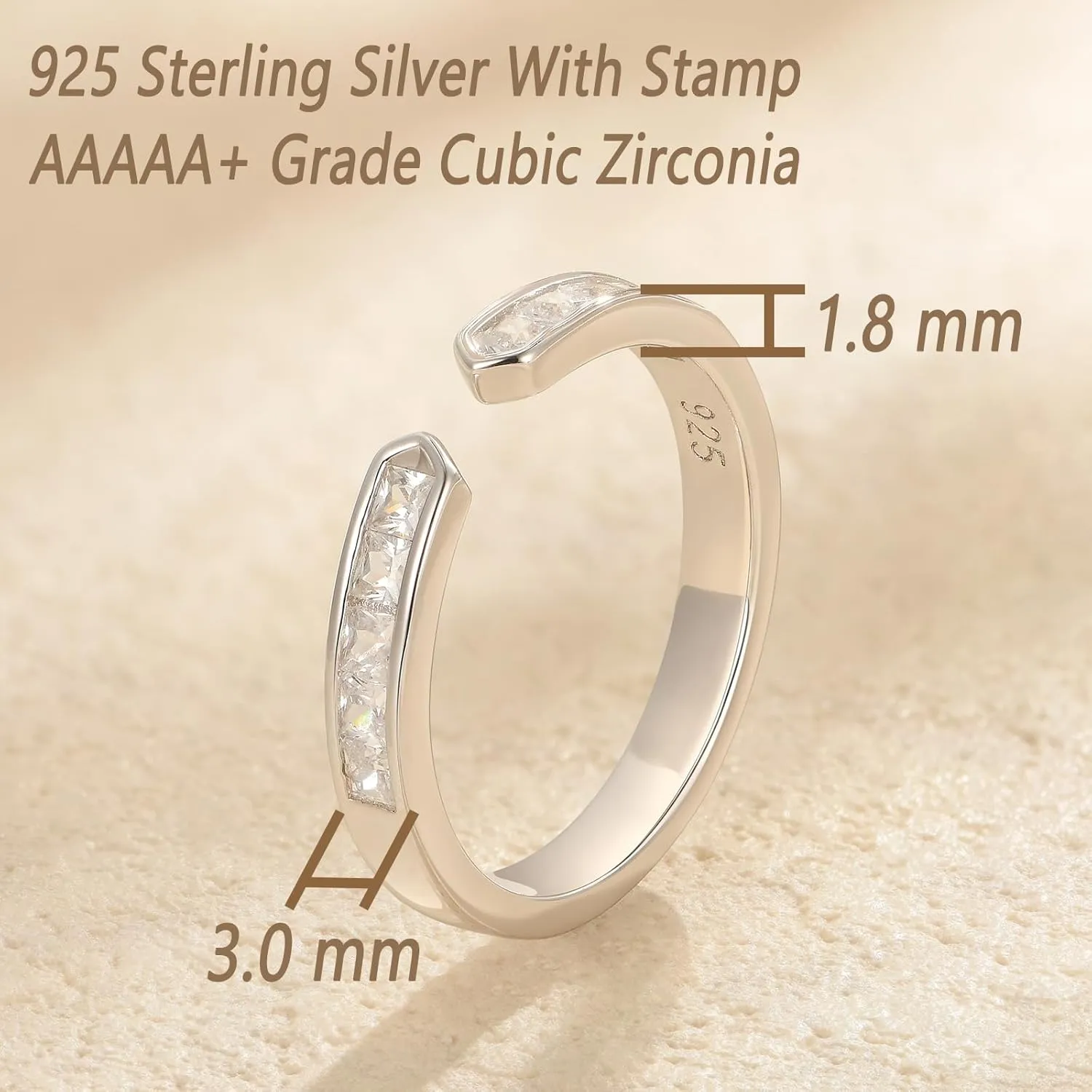 Wuziwen 925 Sterling Silver Open Wedding Bands for Women Anniversary Eternity Stackable Rings Cubic Zirconia