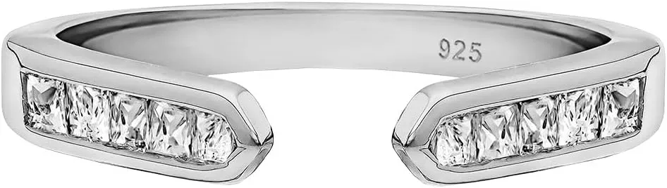 Wuziwen 925 Sterling Silver Open Wedding Bands for Women Anniversary Eternity Stackable Rings Cubic Zirconia