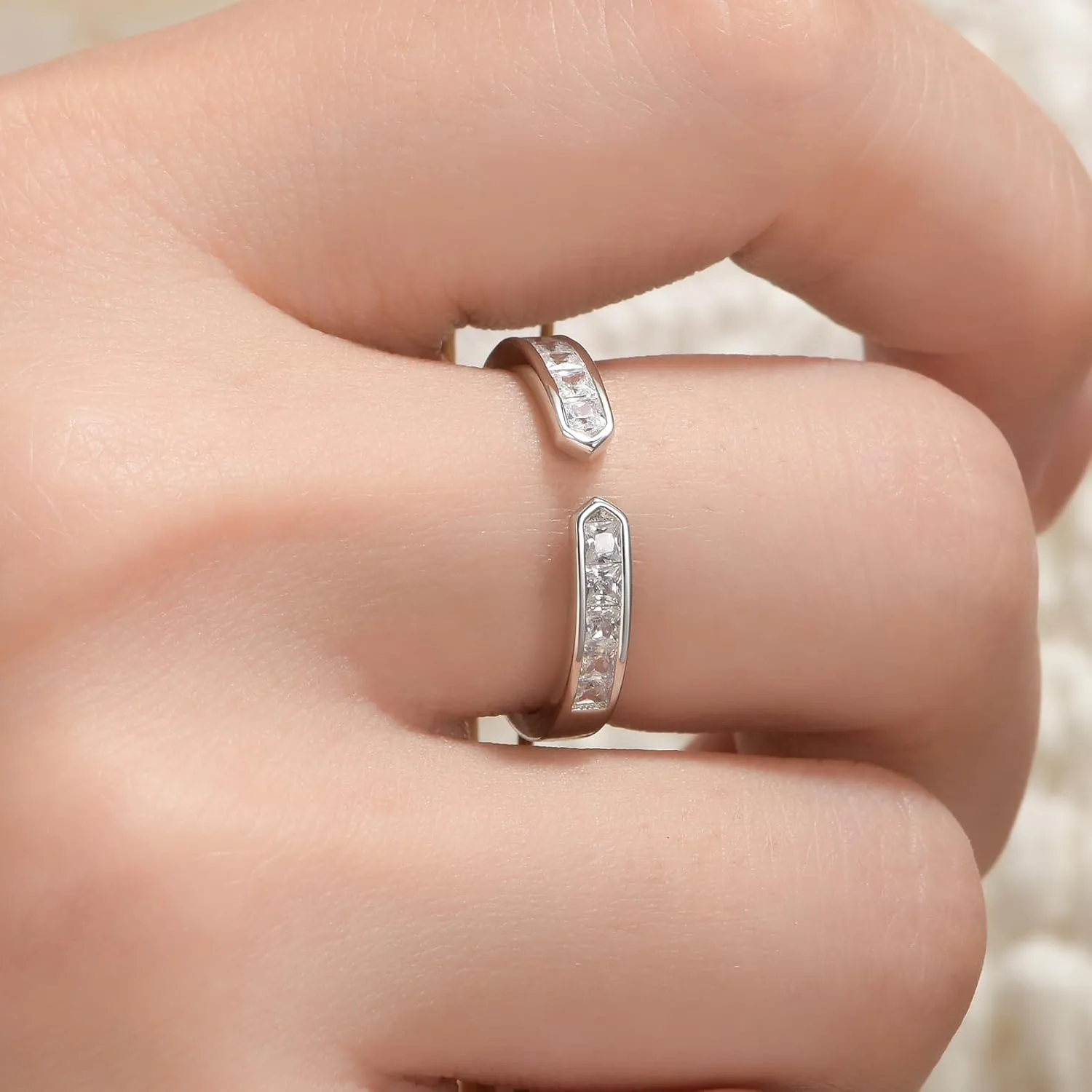Wuziwen 925 Sterling Silver Open Wedding Bands for Women Anniversary Eternity Stackable Rings Cubic Zirconia