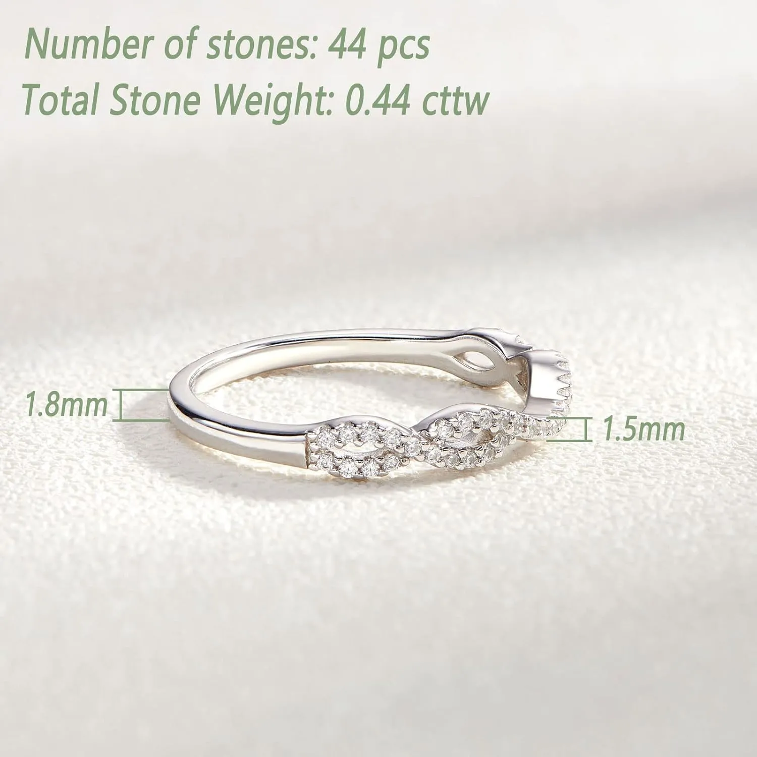 Wuziwen 925 Sterling Silver Twisted Infinity Eternity Ring Wedding Bands for Women Cubic Zirconia