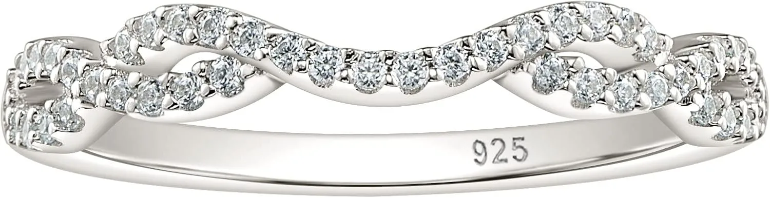 Wuziwen 925 Sterling Silver Twisted Infinity Eternity Ring Wedding Bands for Women Cubic Zirconia
