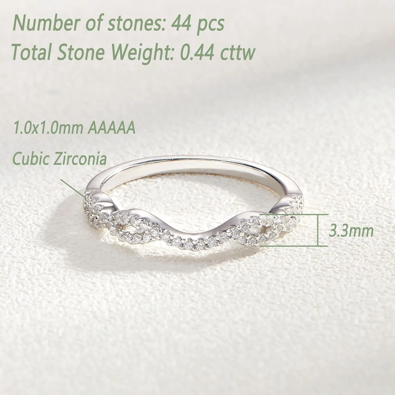 Wuziwen 925 Sterling Silver Twisted Infinity Eternity Ring Wedding Bands for Women Cubic Zirconia