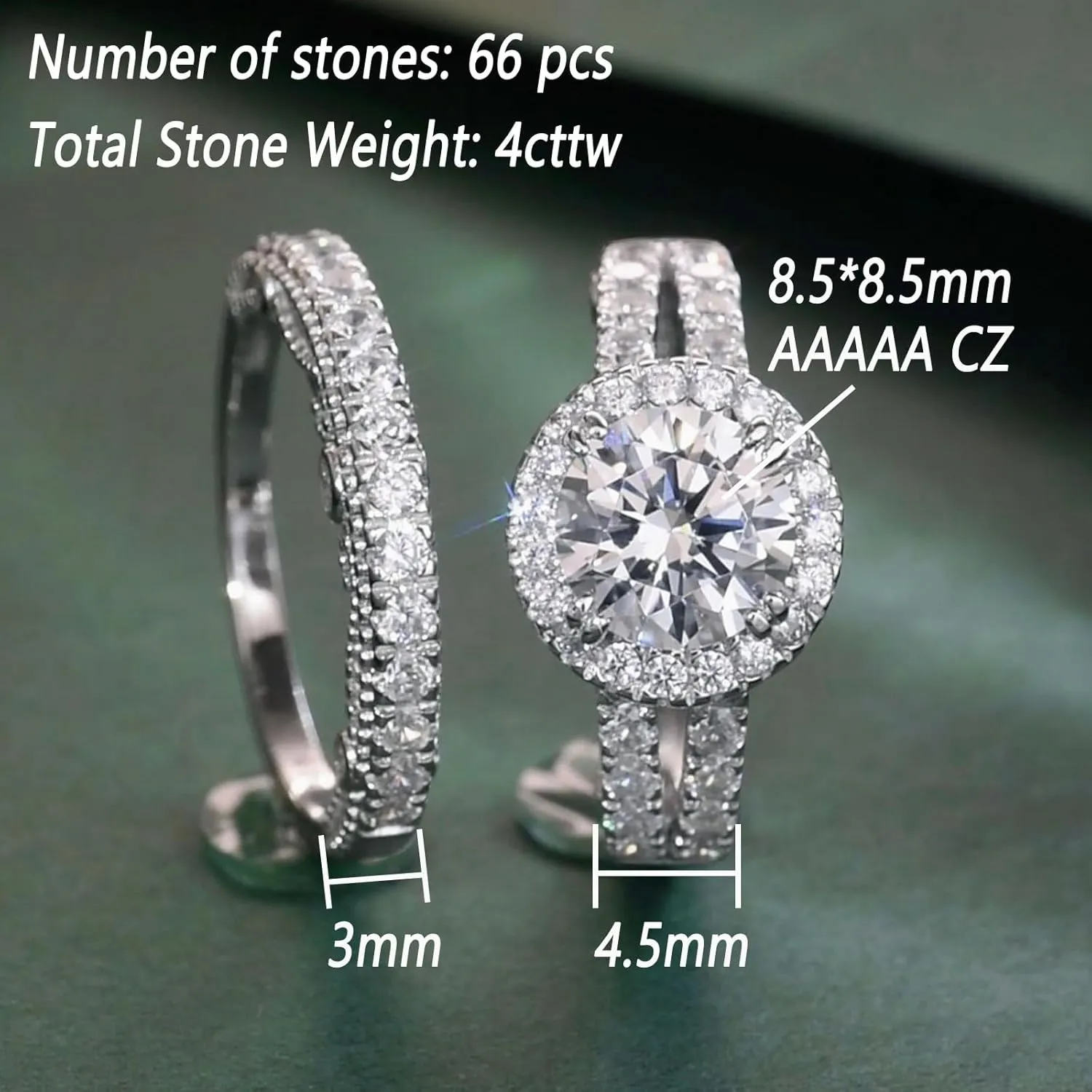 Wuziwen S925 4Ct Wedding Bridal Sets for Women Engagement Rings Wedding Band CZ Anniversary Ring