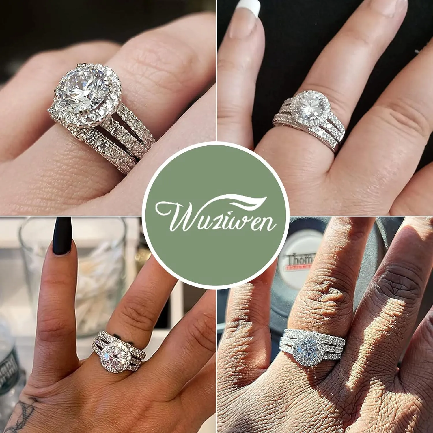 Wuziwen S925 4Ct Wedding Bridal Sets for Women Engagement Rings Wedding Band CZ Anniversary Ring