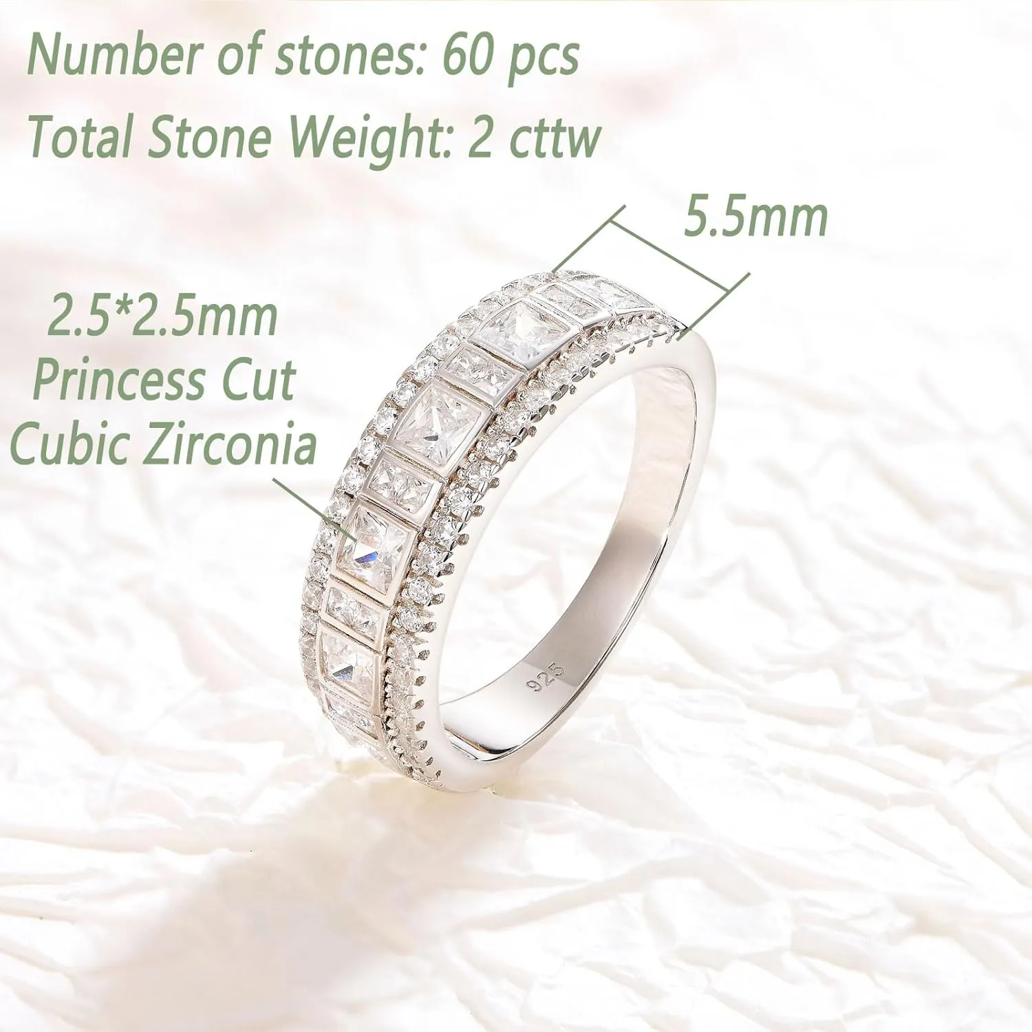 Wuziwen Sterling Silver Rings Anniversary Half Eternity Ring Wedding Band for Women Cubic Zirconia