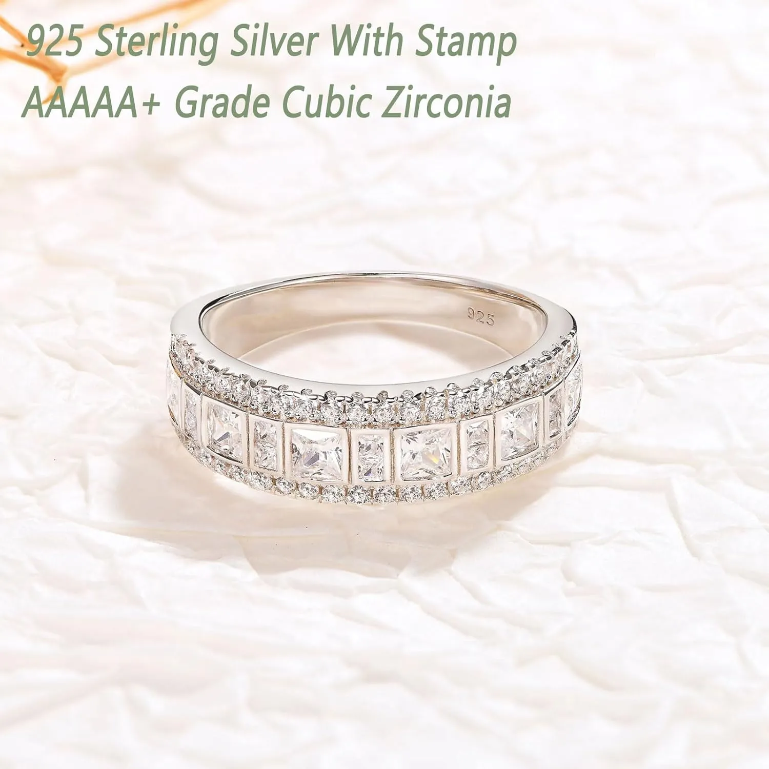 Wuziwen Sterling Silver Rings Anniversary Half Eternity Ring Wedding Band for Women Cubic Zirconia