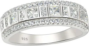 Wuziwen Sterling Silver Rings Anniversary Half Eternity Ring Wedding Band for Women Cubic Zirconia