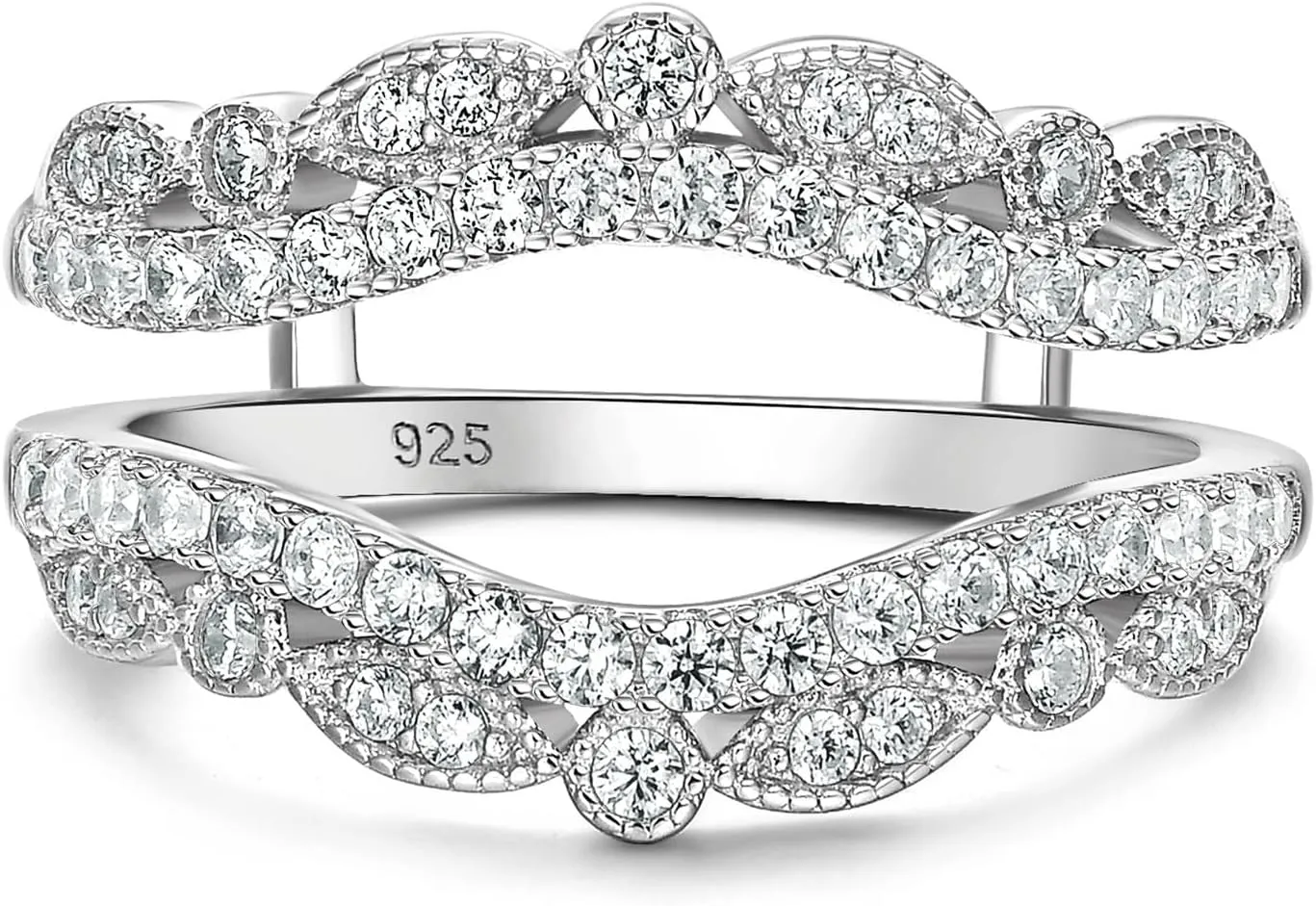 Wuziwen Vintage Wedding Bands for Women Curved Ring Enhancer for Engagement Rings Guard Wrap Stackable 925 Sterling Silver Cubic Zirconia