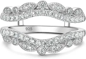 Wuziwen Vintage Wedding Bands for Women Curved Ring Enhancer for Engagement Rings Guard Wrap Stackable 925 Sterling Silver Cubic Zirconia