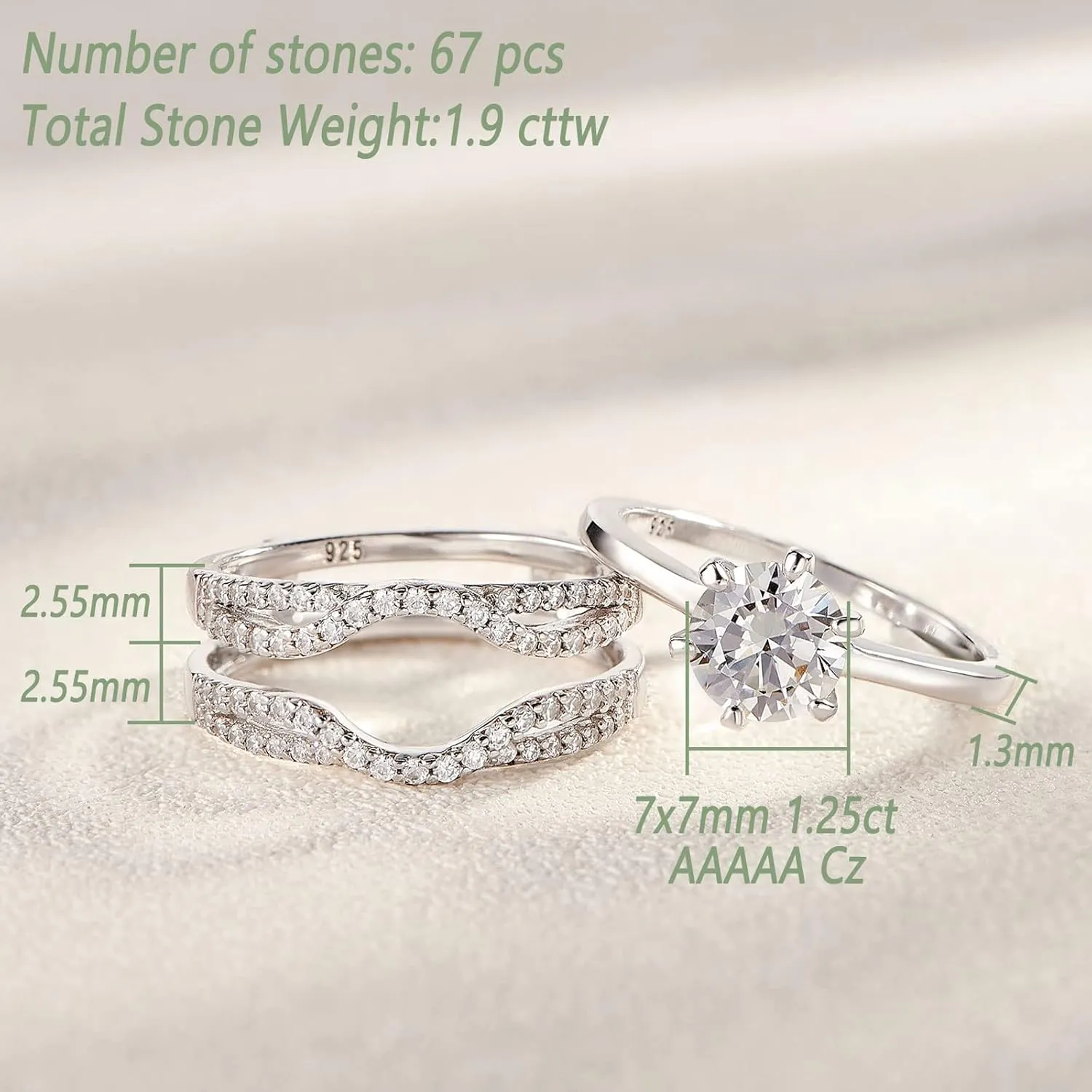 Wuziwen Wedding Rings for Women Solitaire Ring Enhancer for Engagement Ring Sterling Silver Size 4-13