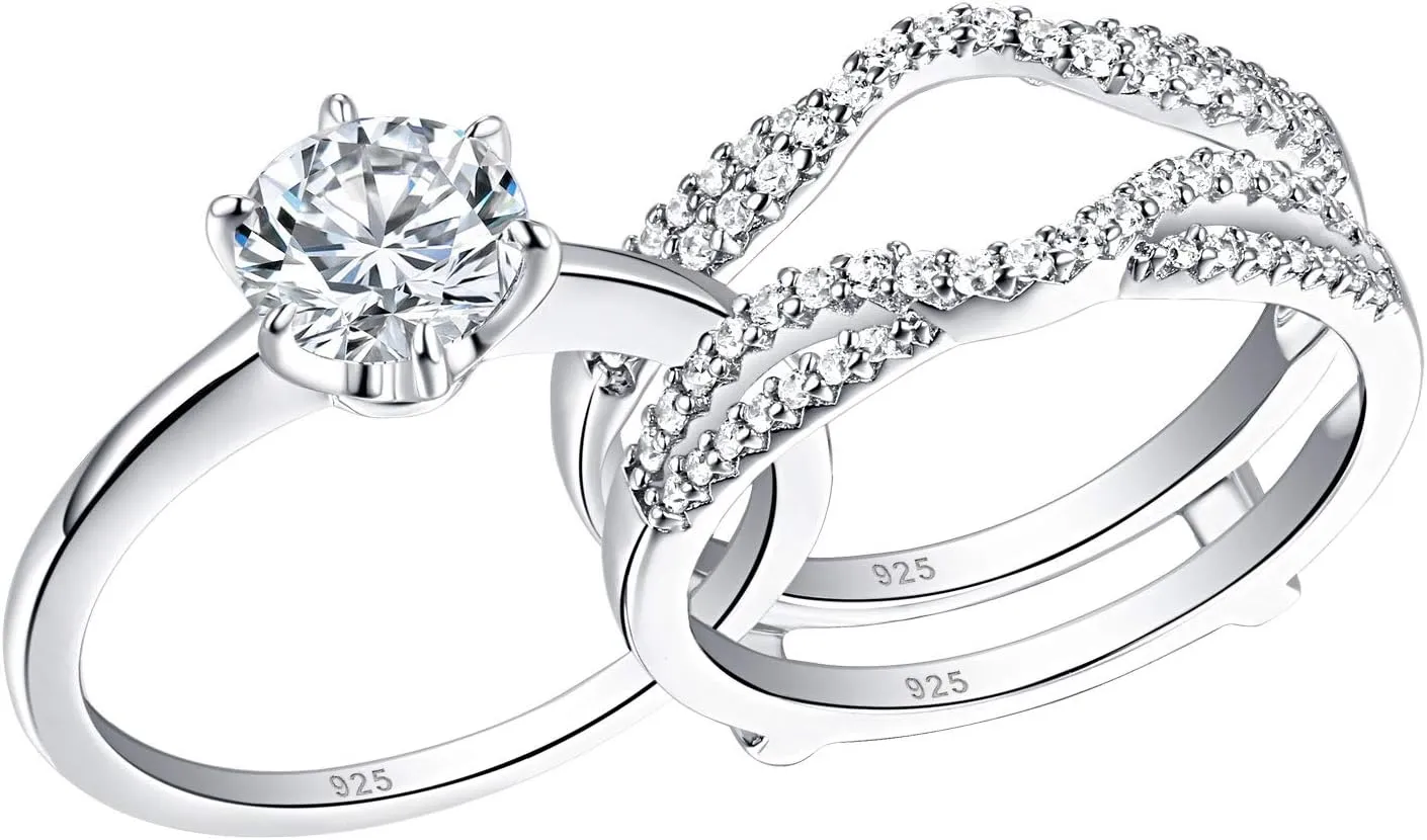 Wuziwen Wedding Rings for Women Solitaire Ring Enhancer for Engagement Ring Sterling Silver Size 4-13