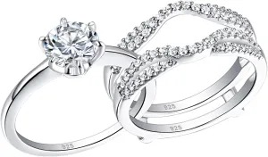 Wuziwen Wedding Rings for Women Solitaire Ring Enhancer for Engagement Ring Sterling Silver Size 4-13