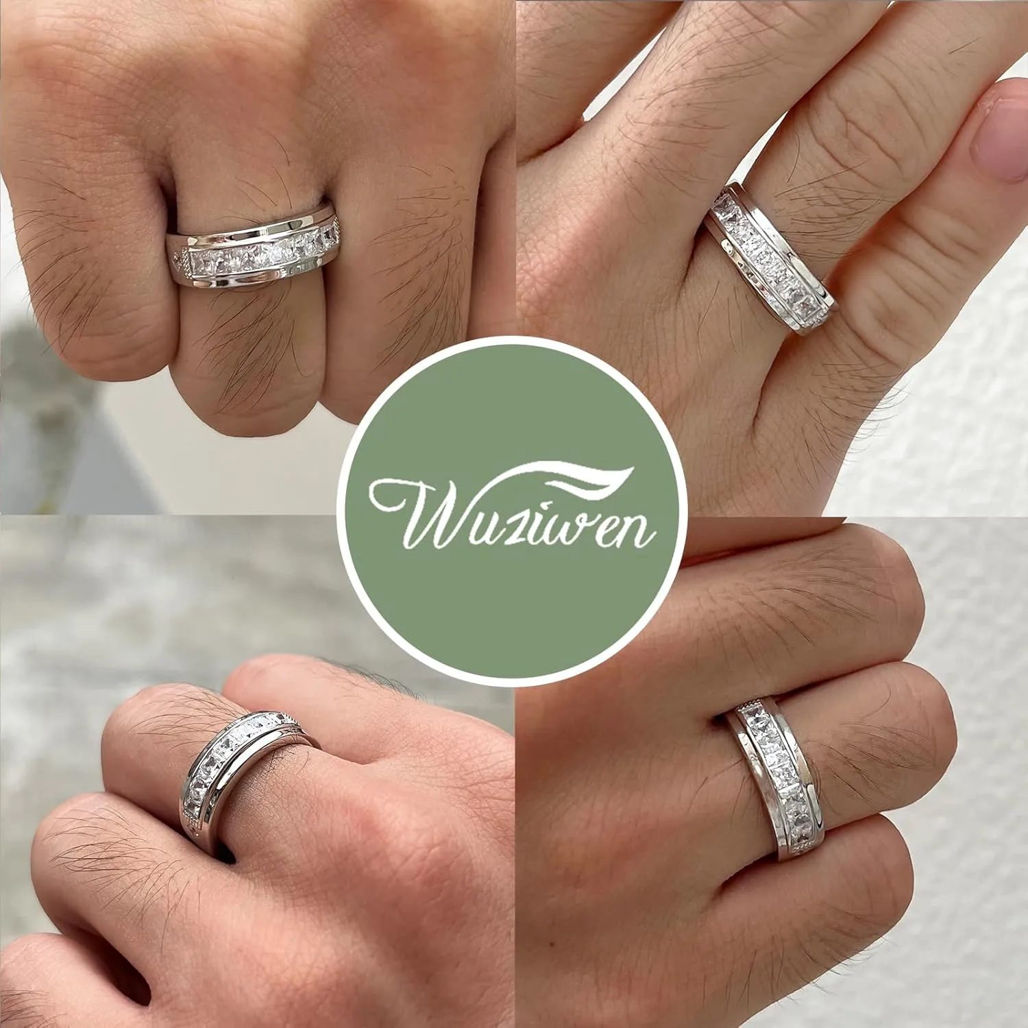 Wuziwen Wedding Wedding Ring Sets for Him and Her Set Princess Promise Ring for Couples Cubic Zirconia Sterling Silver Engagement