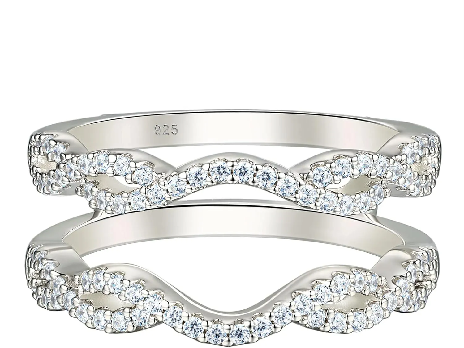 Wuziwen Women 925 Sterling Silver Twisting Infinity Guard Enhancer for Engagement Rings Wedding Band CZ