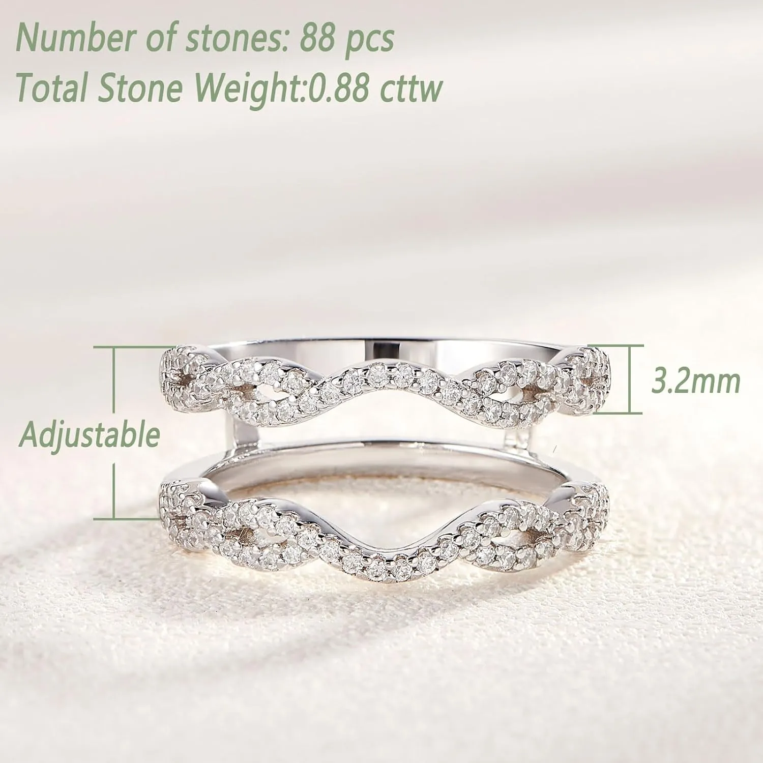 Wuziwen Women 925 Sterling Silver Twisting Infinity Guard Enhancer for Engagement Rings Wedding Band CZ