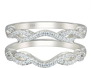 Wuziwen Women 925 Sterling Silver Twisting Infinity Guard Enhancer for Engagement Rings Wedding Band CZ