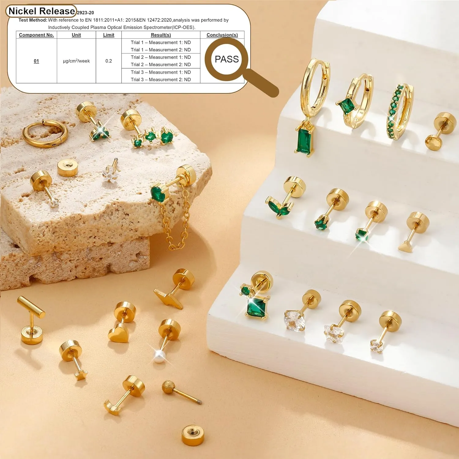 YADOCA 25pcs Hypoallergenic Flat Back Earrings 20G Cartilage Tragus Conch Piercing Jewelry Surgical Stainless Steel Flatback Stud Earrings For Women Small Hoop Earring Set for Multiple Piercing Gold/Silver(    )
