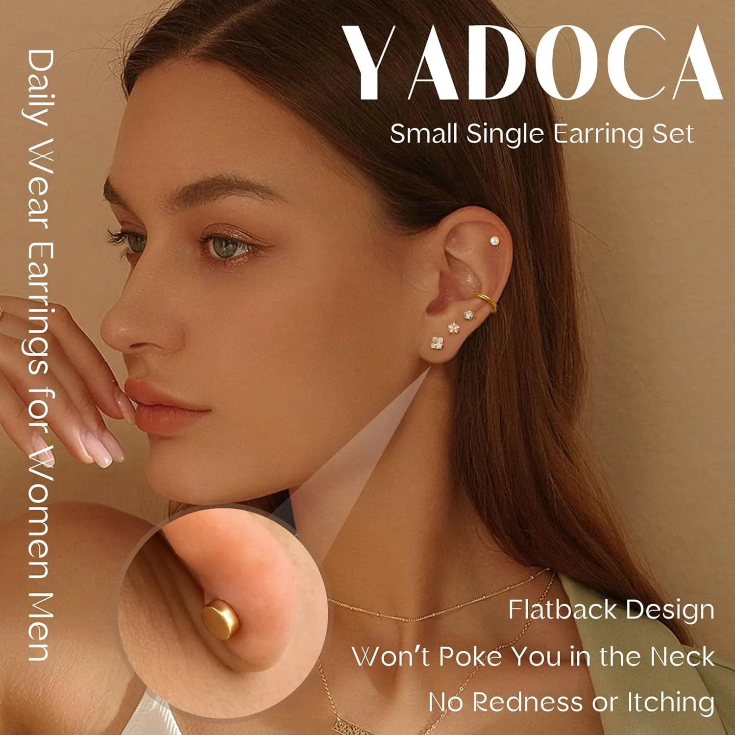 YADOCA 25pcs Hypoallergenic Flat Back Earrings 20G Cartilage Tragus Conch Piercing Jewelry Surgical Stainless Steel Flatback Stud Earrings For Women Small Hoop Earring Set for Multiple Piercing Gold/Silver(    )