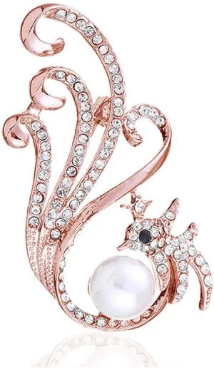 YAZILIND Exquisite Breastpin Rhinestone Phoenix Brooch Pin Imitation Pearl Clothing Accessories Elegant Corsage Jewelry