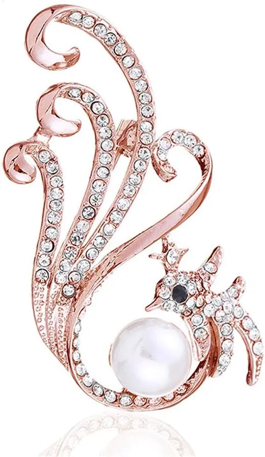 YAZILIND Exquisite Breastpin Rhinestone Phoenix Brooch Pin Imitation Pearl Clothing Accessories Elegant Corsage Jewelry